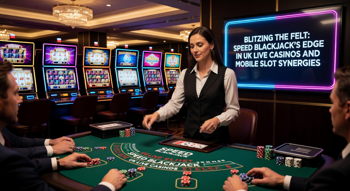Smartphone screen multitasking Speed Blackjack live stream alongside vibrant mobile slots reels