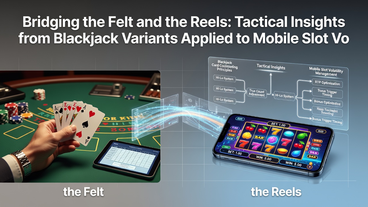 Mobile phone displaying a slot game interface with volatility indicators and blackjack strategy overlay