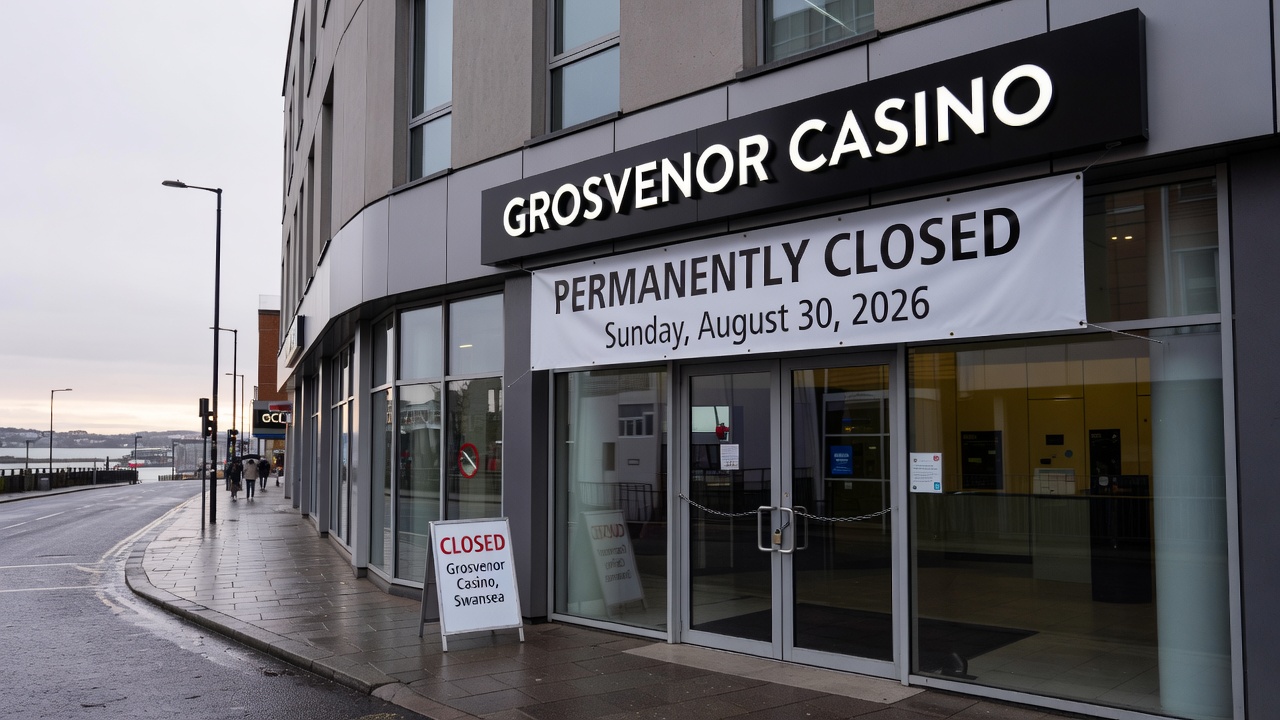 Interior of a typical Grosvenor Casino gaming floor showing tables and slots before the Swansea location closed