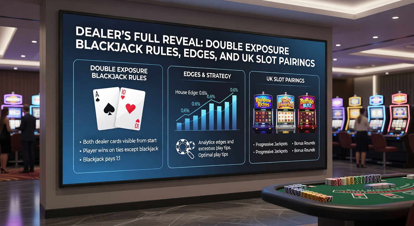 Strategy chart for Double Exposure Blackjack displayed on a digital screen, showing optimal moves based on dealer full reveal
