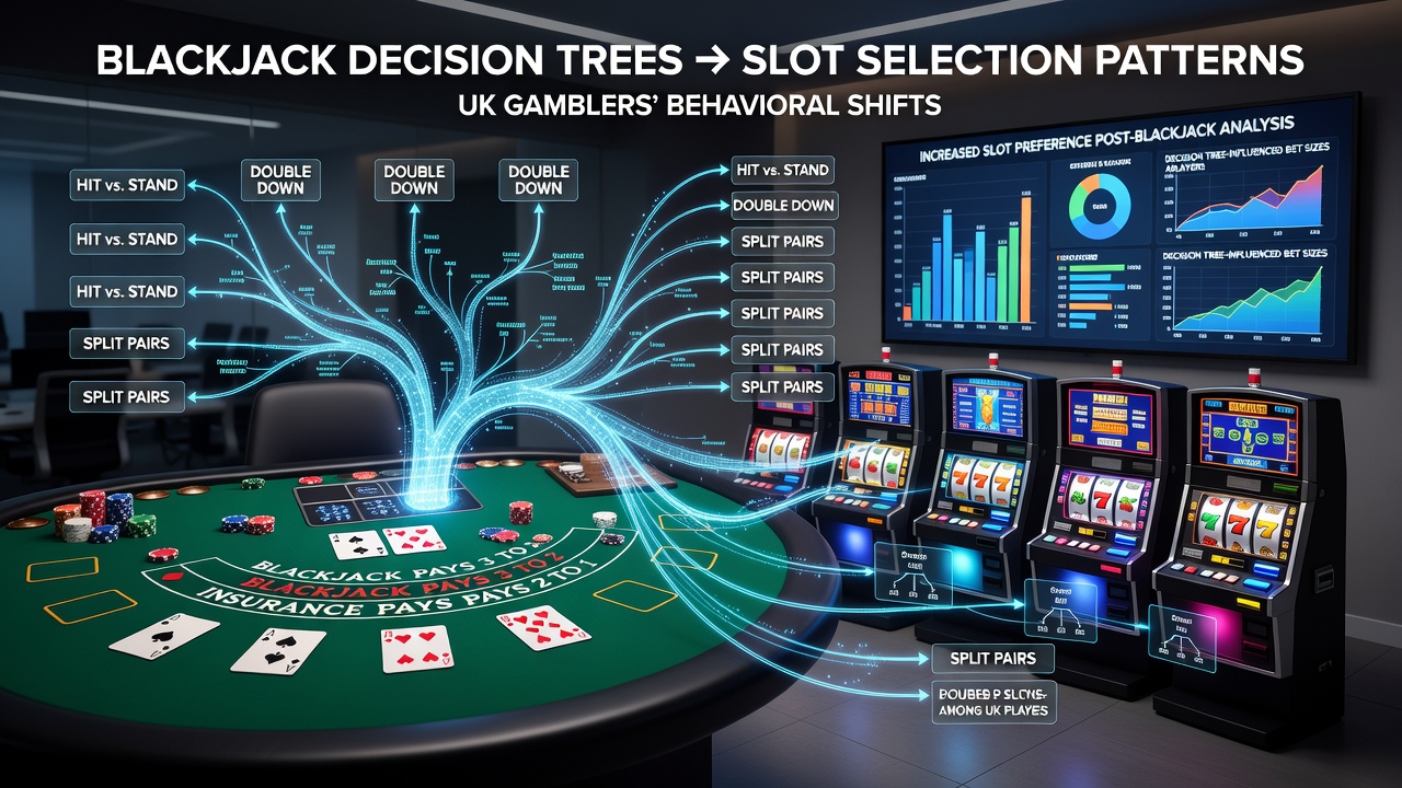 UK gamblers reviewing slot RTP and volatility metrics on mobile devices after blackjack sessions