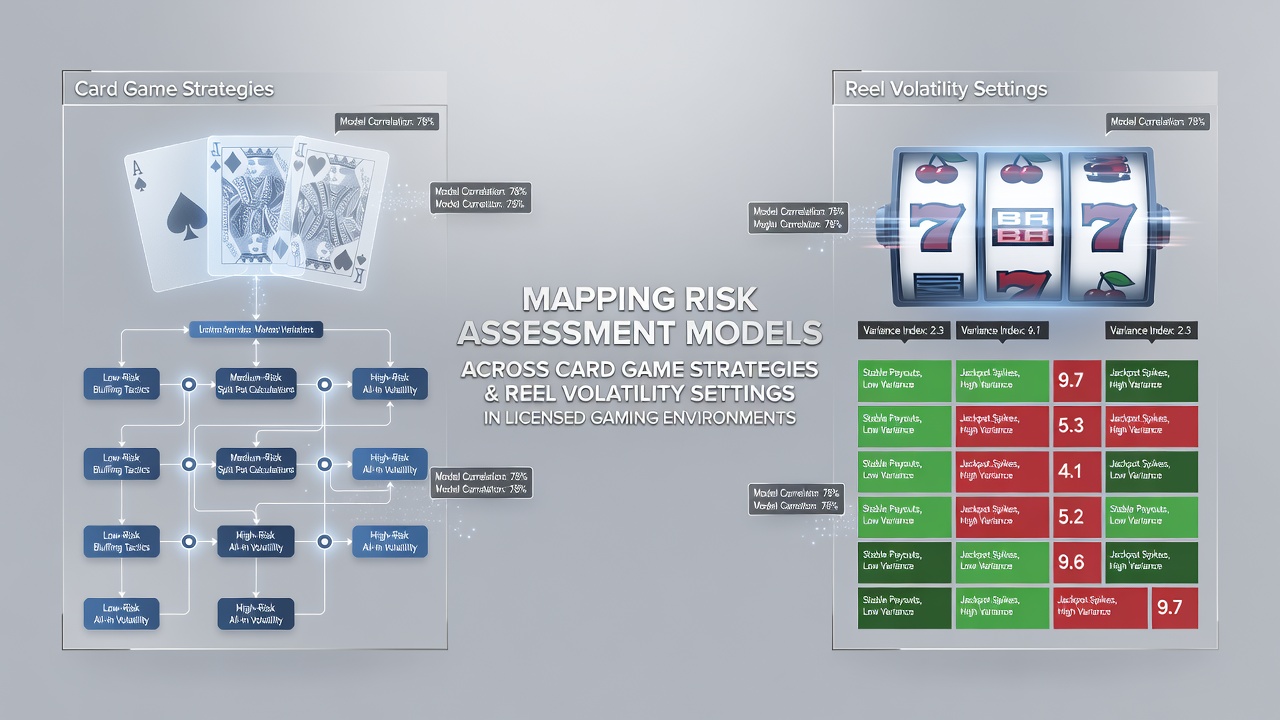 Chart illustrating connections between card game risk matrices and slot reel volatility in digital casino systems
